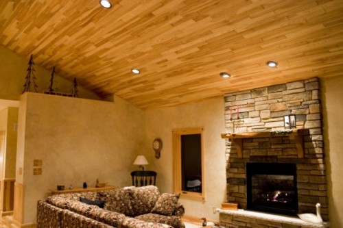 Ceiling made of wooden panels