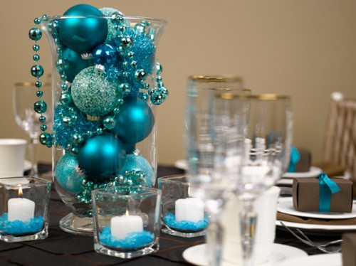 Blue glassware centrepiece