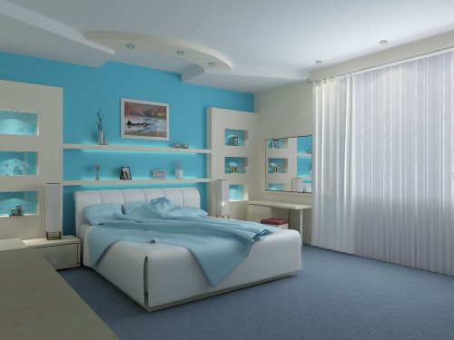 White and blue bedroom